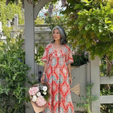 Zaria | Vestido Midi de Manga Curta com Decote em V e Estampa Paisley