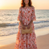 Rosalie | Vestido Maxi Floral com Rendas e Ombros à Mostra