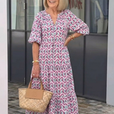 Mireya | Vestido Midi de Manga Longa com Estampado Geométrico