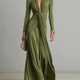 Célia - Vestido Maxi de Seda Verde Oliva