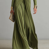 Célia - Vestido Maxi de Seda Verde Oliva