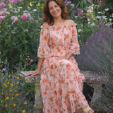 Rosalie | Vestido Maxi Floral com Renda e Ombros à Mostra
