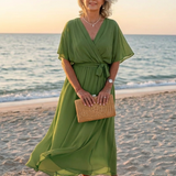 Elysia | Vestido Midi com Decote em V e Cintura Drapada