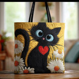 Bolsa Artesanal - Gato Negro com Margaridas
