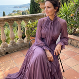 Tatiana - Vestido Maxi com Gola em Laço e Volantes