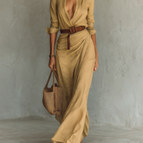 Maxi vestido com colarinho reversível de mangas longas