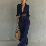 Paula - Maxi vestido com gola reversível de manga longa