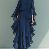Conjunto de Chiffon Azul Marinho com Rendas