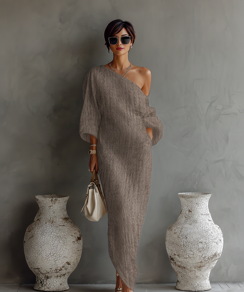 Vestido de Linho Off-White Sem Alças