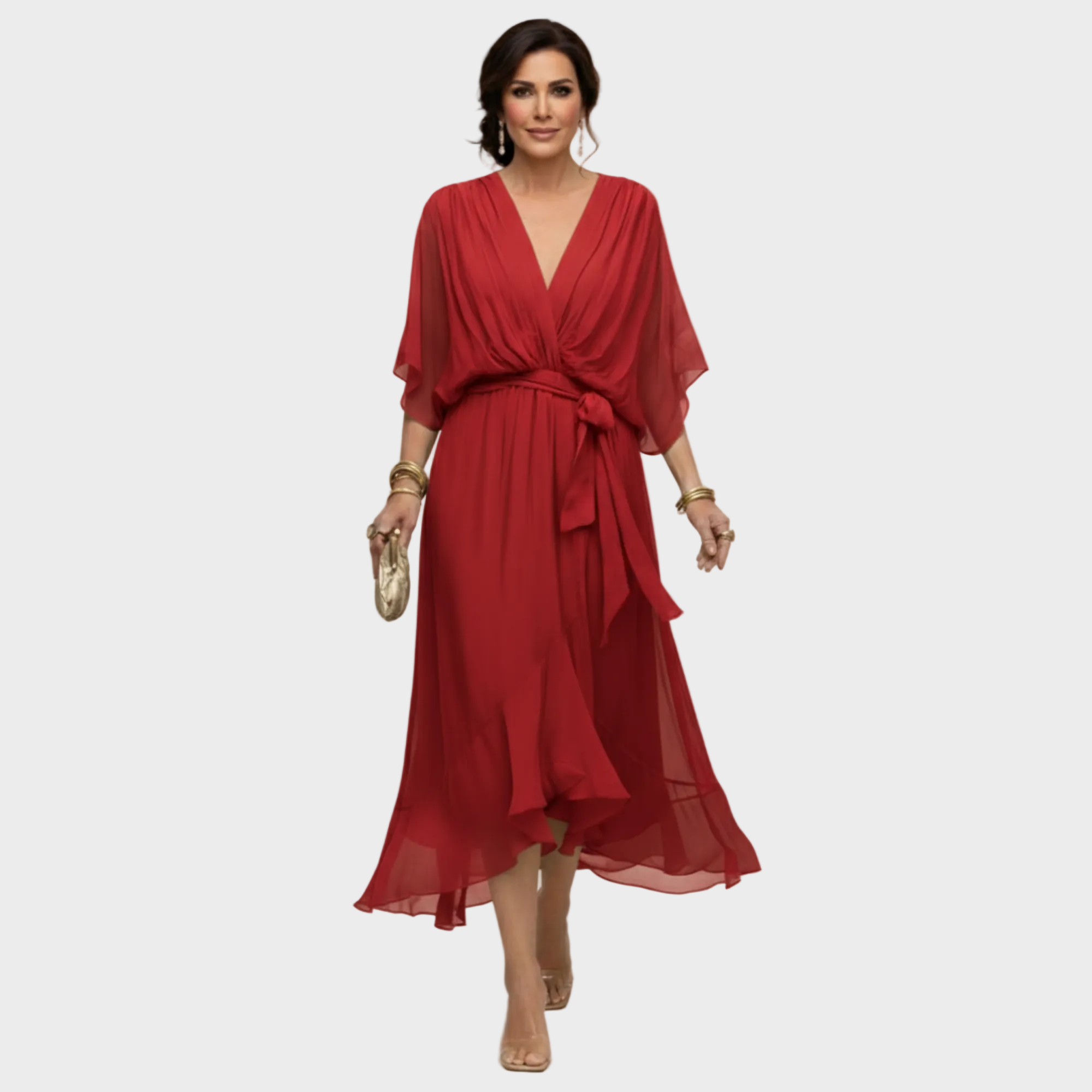 Monica Chiffon - Vestido com decote em V