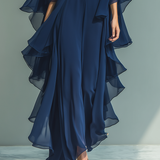Conjunto de Chiffon Azul Marinho com Rendas