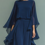 Conjunto de Chiffon Azul Marinho com Rendas