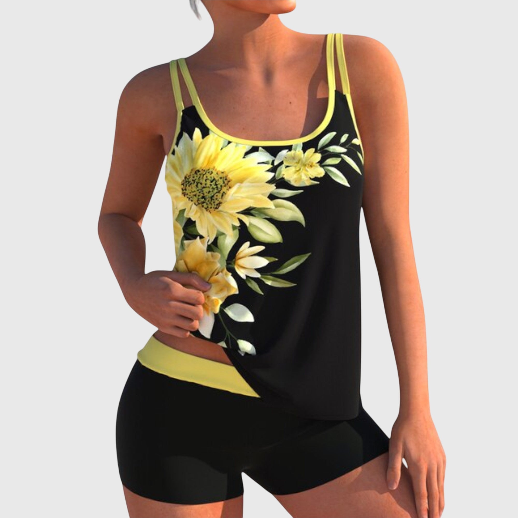 Flor – Tankini floral com calções, efeito ventre plano