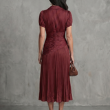 Auria - Vestido midi com cintura plissada e riscas