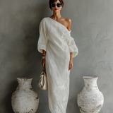 Vestido de Linho Bege Sem Alças