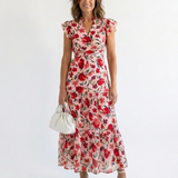 Lila | Vestido Midi Floral com Decote em V