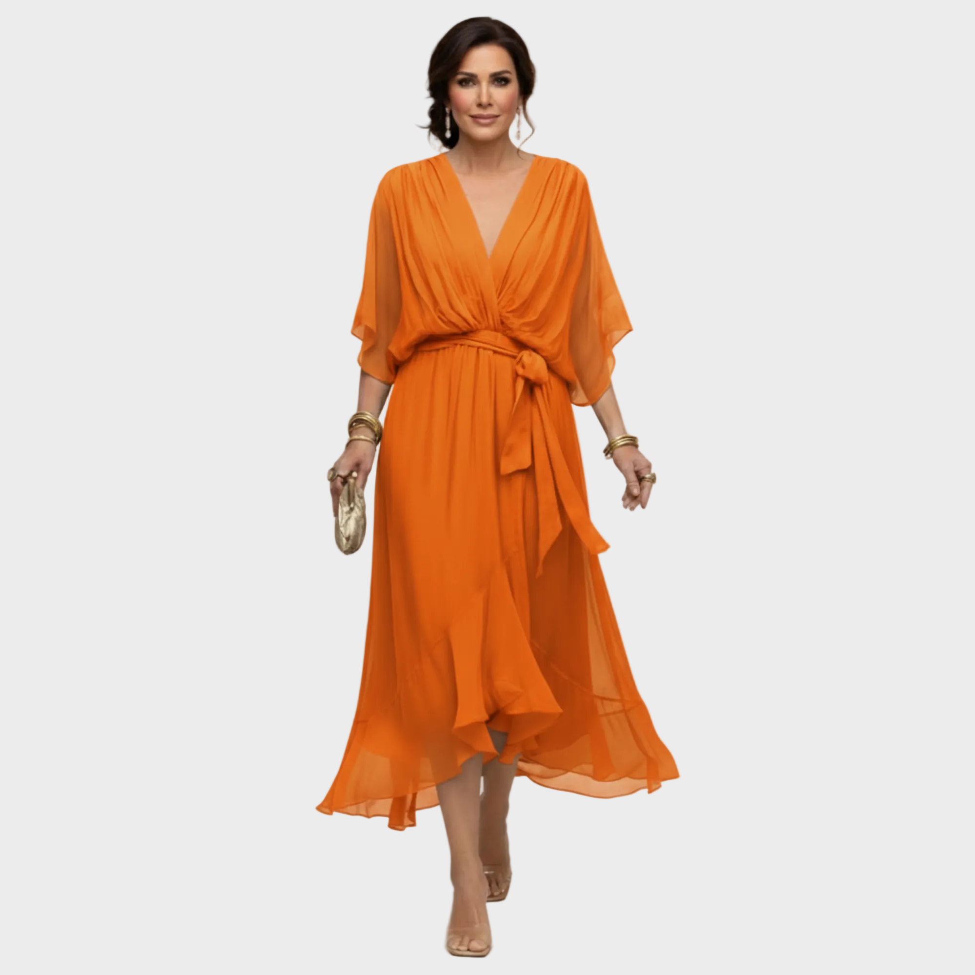 Monica Chiffon - Vestido com decote em V