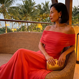 Carolina - Vestido Midi Drapado com Ombro Descoberto