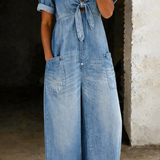 Maya™ | Macacão de denim com decote em V