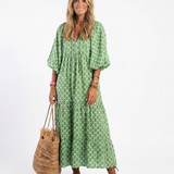 Apolline | Vestido Midi com Decote em V e Manga Três Quarters