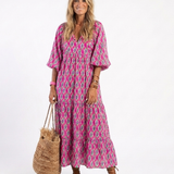 Apolline | Vestido Midi com Decote em V e Manga 3/4