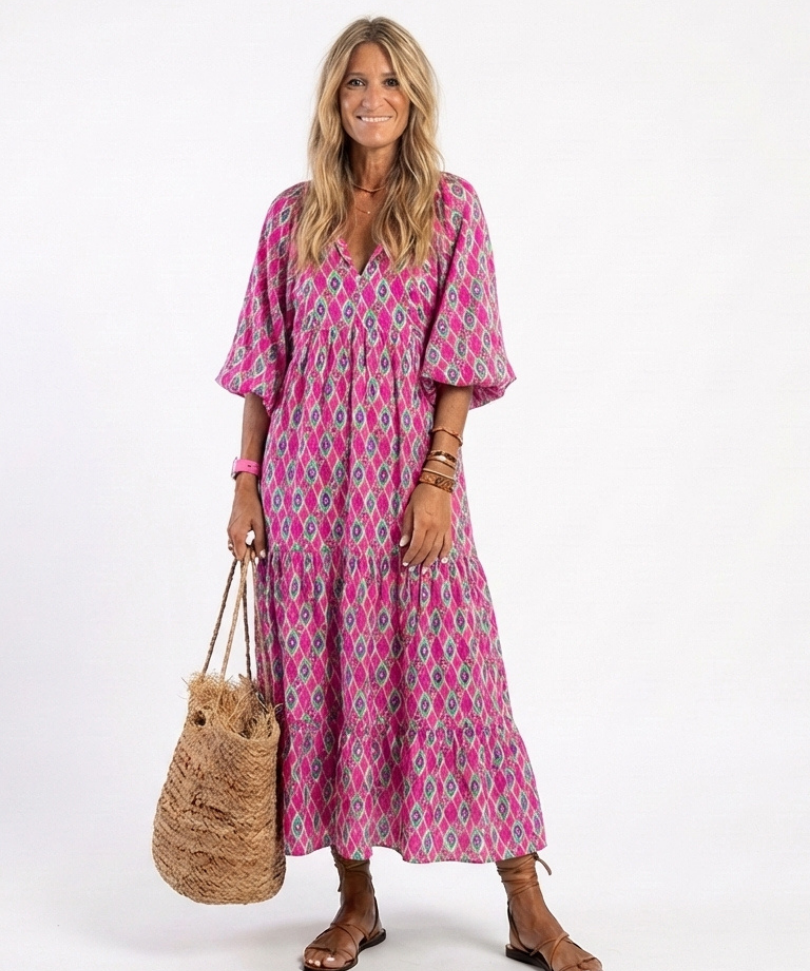 Apolline | Vestido Midi com Decote em V e Manga 3/4