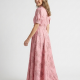 Xanthea | Vestido Camisa Maxi Floral Texturizado com Mangas Curtas e Cinto