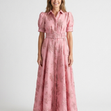 Xanthea | Vestido Camisa Maxi Floral Texturizado com Mangas Curtas e Cinto
