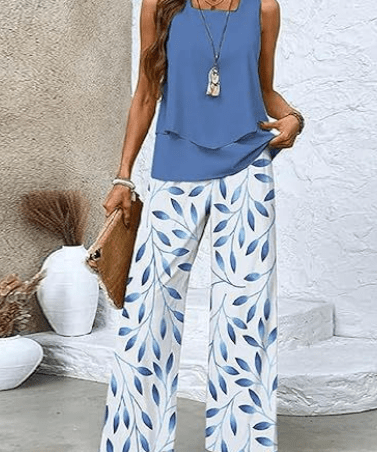 Fernanda | Conjunto Elegante Azul Verão