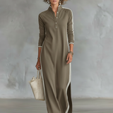 Ana - Vestido Maxi de Sweat com Gola de Botão