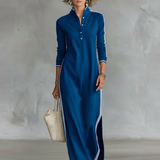Ana - Vestido Maxi de Sweat com Gola de Botão