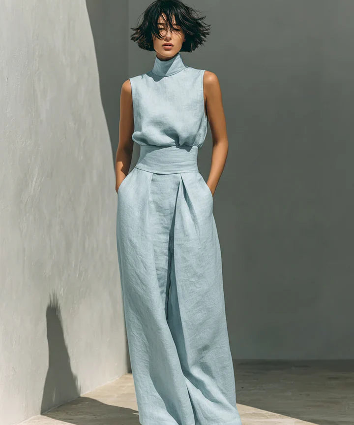 Flor - Conjunto minimalista de blusa sem mangas