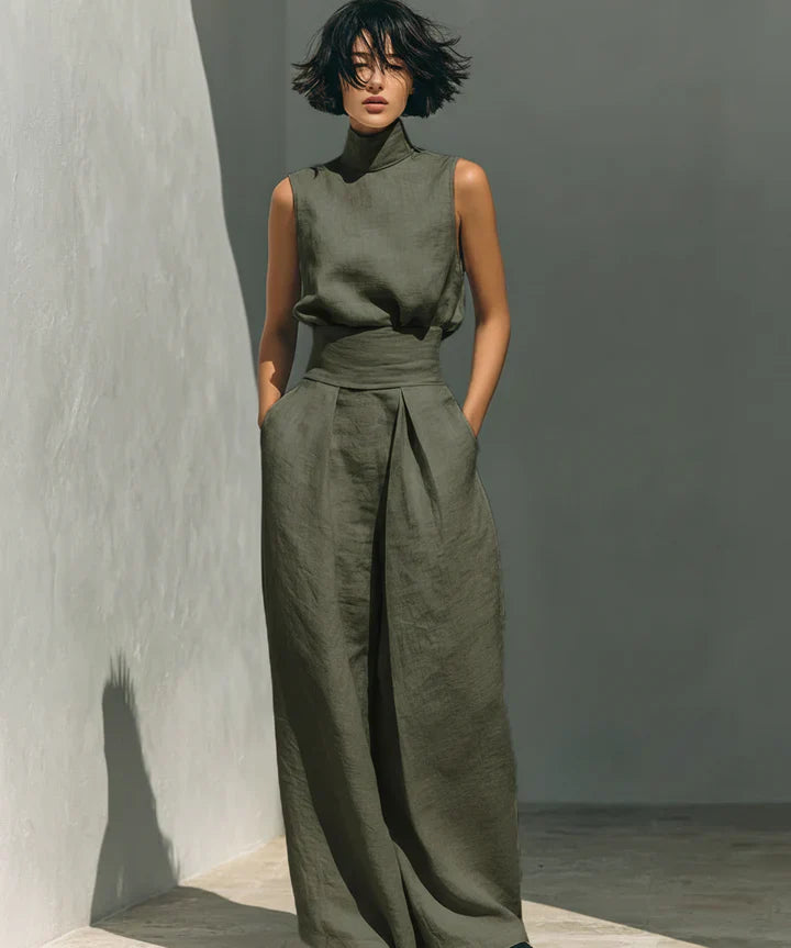 Flor - Conjunto minimalista de blusa sem mangas