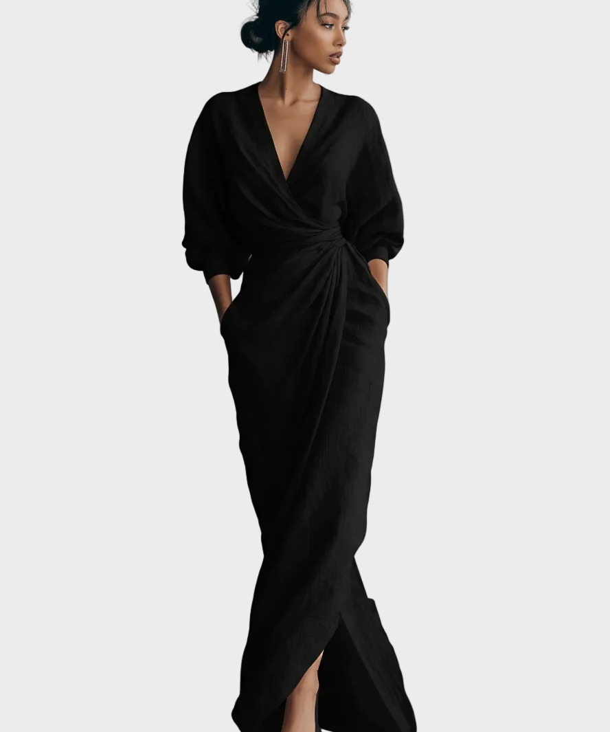 Vestido Maxi de Linho com Decote em V