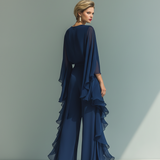 Conjunto de Chiffon Azul Marinho com Rendas