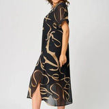Inês | Vestido Decote V Estampado Preto