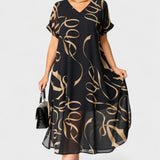 Inês | Vestido Decote V Estampado Preto