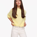 Pullover de Lã Tricotada Amarelo com Mangas 3/4