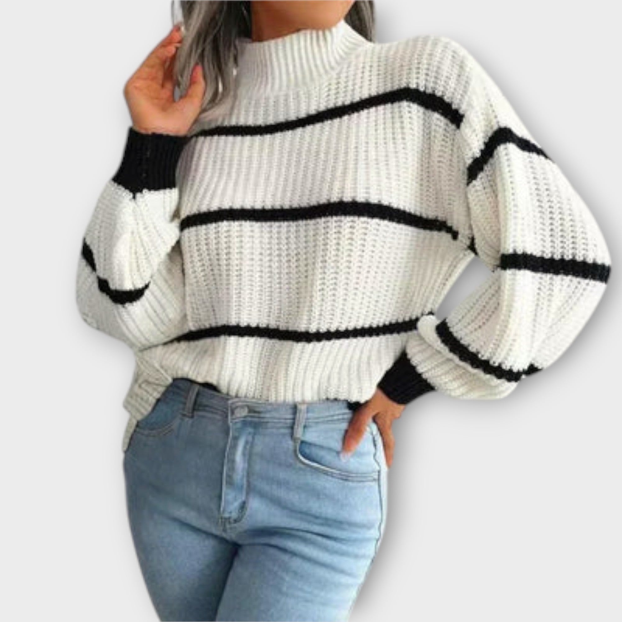 Chavala - Pullover de Gola Alta com Risca
