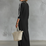 Ana - Vestido Maxi de Sweat com Gola de Botão