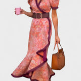 Núria | Vestido com Babados Rosa Verão