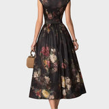 Elsa - Vestido midi plissado com padrão floral