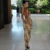 Elegante | Vestido Maxi Sem Costas e Sem Mangas com Padrão de Leopardo