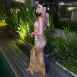 Elegante | Vestido Maxi Sem Costas e Sem Mangas com Padrão de Leopardo