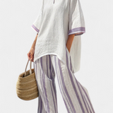 Allegra – blusa confortável e calças riscas em bambu