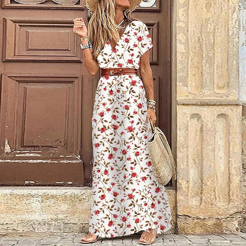 Justine™ – Vestido longo boémio fluido com cinto