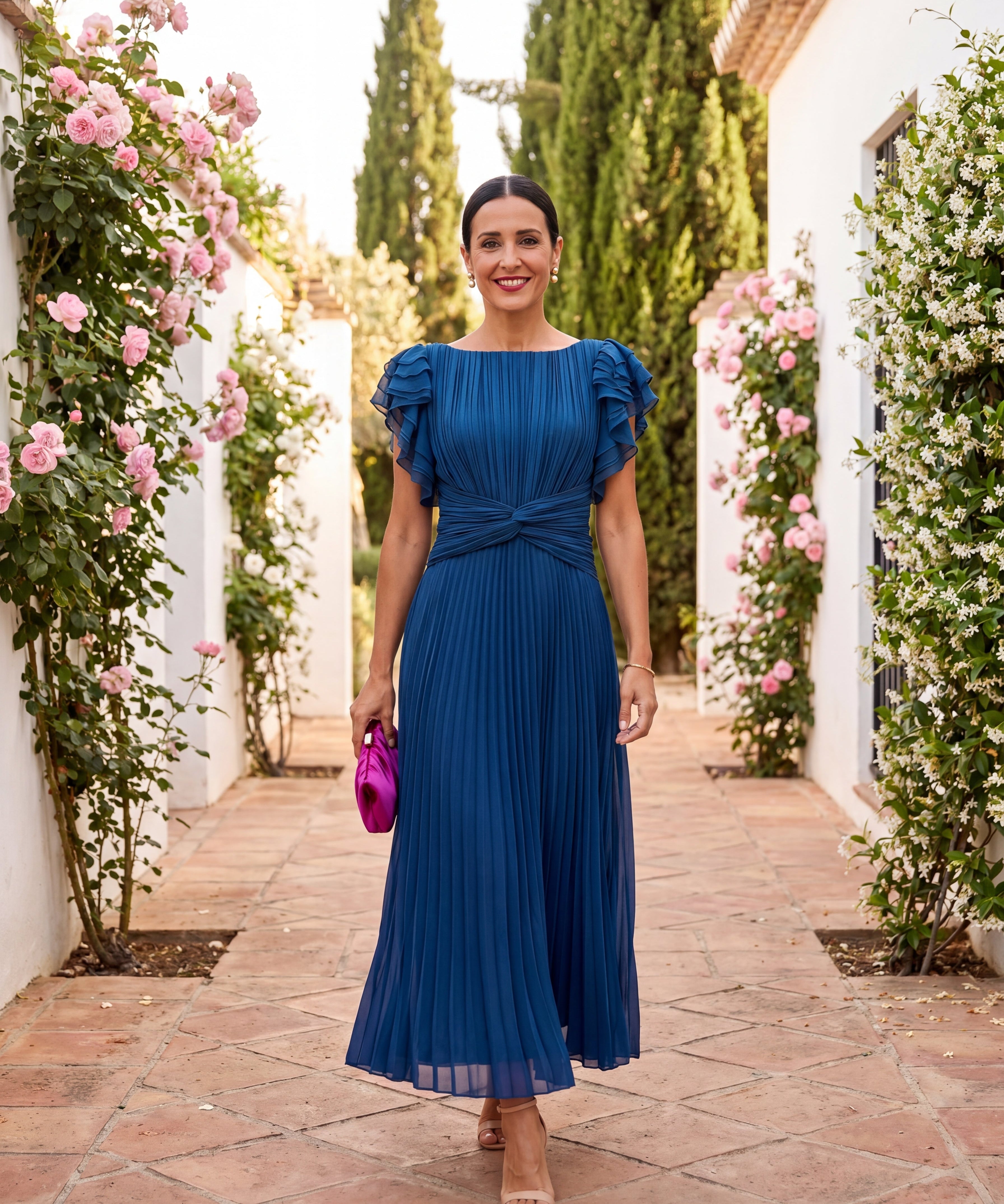 Seraphina | Elegante Maxi Vestido Plissado com Cintura Amarrada