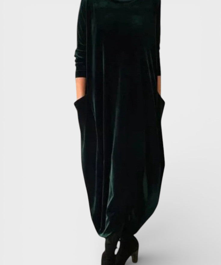 Saskia™ | Elegante vestido de veludo com bolsos