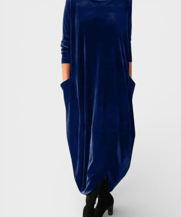 Saskia™ | Elegante vestido de veludo com bolsos