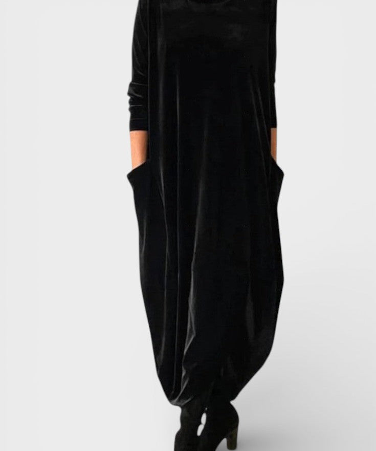 Saskia™ | Elegante vestido de veludo com bolsos